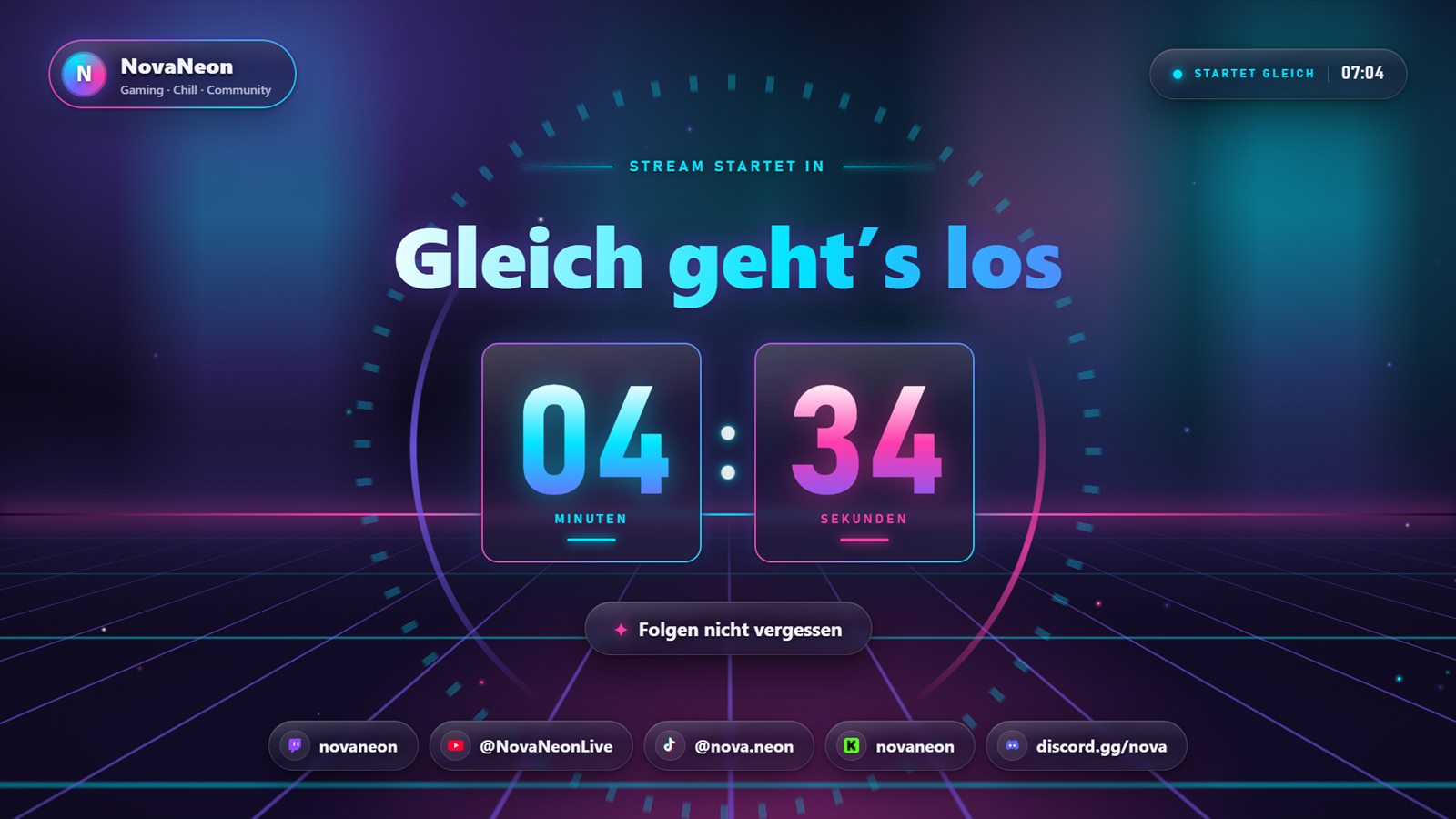 Startszene mit Countdown in der Variante „Neon Synthwave“